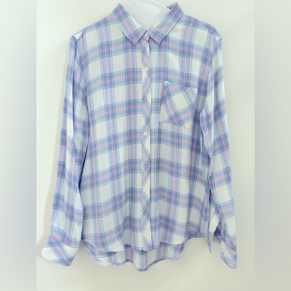 Rails Blue and Pink Plaid Button-Up Shirt